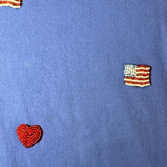 Quacker Factory Vinatage Beaded American Flag Heart V-neck T-Shirt Woman’s XL - Picture 7 of 10